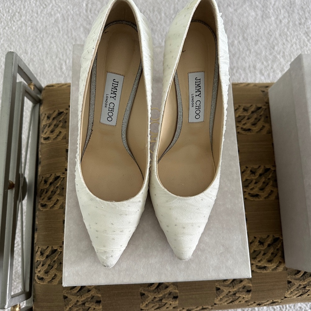 Jimmy Choo Romy 85 Cloudy Tulle w/ Glitter - White/silver Size 40 Shoes - Picture 1 of 6